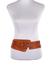 Fashion Camel Wide Belt With Studded Elastic Buckle