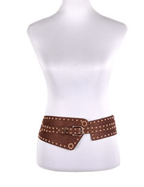 Fashion Brown Wide Belt With Studded Elastic Buckle