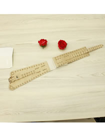 Fashion Creamy-white Wide Belt With Studded Elastic Buckle