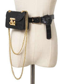 Fashion Trumpet Black Snakeskin Chain Lock Single Shoulder Diagonal Belt Belt Bag