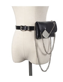 Fashion Black Broadband Big Pin Chain Cross Body Belt Waist Bag