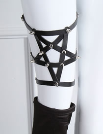 Fashion Black Pentagram Studs Cutout Leg Ring