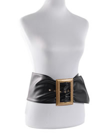 Fashion Black Pu Belt Buckle Geometric Metal Wide Belt