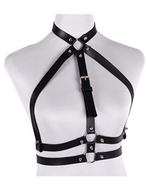 Fashion Black Pu Restraint Hollow Rivet Single Loop Belt Buckle Belt