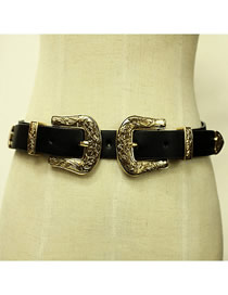 Fashion Golden Double Buckle Adjustable Metal Carved Belt