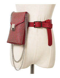 Fashion Red Studded Pu Chain Lock Belt Belt Bag