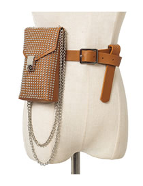 Fashion Camel Studded Pu Chain Lock Belt Belt Bag