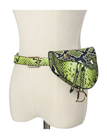 Fashion Fluorescent Green Snakeskin Buckle Geometric Flap Belt Belt Bag