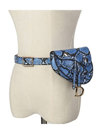 Fashion Fluorescent Blue Snakeskin Buckle Geometric Flap Belt Belt Bag