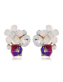 Fashion White Alloy Crystal Flower Stud Earrings