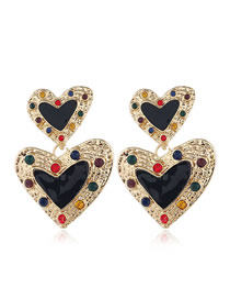 Fashion Yellow Alloy Irregular Heart Diamond Earrings