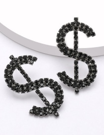 Fashion Black Dollar Sign Alloy Diamond Earrings