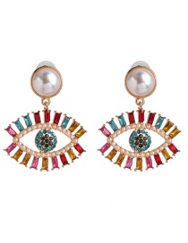 Fashion 53093 Double Eyelashes Pearl Eye Cutout Earrings With Diamonds