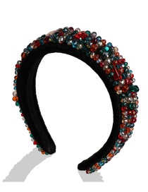Fashion Color Mixing Pearl Rhinestone Gold Velvet Wide Hoop