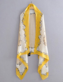 Fashion Yellow Contrast Border Pattern Printed Silk Scarf