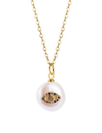 Fashion Golden Brass Pearl And Color Zircon Eye Necklace