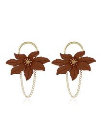 Fashion Brown Maple Leaf-shaped Hollow Flower Alloy Chain Earrings