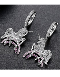 Fashion Platinum Unicorn Earrings With Electroplated Copper And Zircon