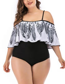 Fashion Black Large Cup Ruffled Plus Size One-piece Swimsuit