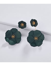 Fashion Dark Green Inlay Alloy Flower Long Earrings
