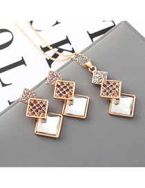 Fashion White Geometric Square Diamond Earrings Necklace Set