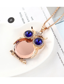 Fashion Champagne Gold + Pink Owl With Diamond Necklace