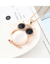 Fashion Champagne Gold + White + Black Owl With Diamond Necklace