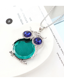 Fashion Platinum + Green Owl With Diamond Necklace