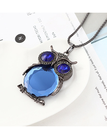 Fashion Gun Black + Blue Owl With Diamond Necklace