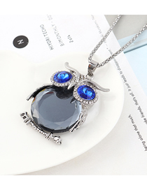 Fashion Platinum + Black Owl With Diamond Necklace