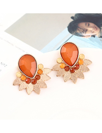 Fashion Kc Gold + Orange Leaf And Diamond Earrings