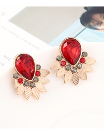 Fashion Kc Gold + Red Leaf And Diamond Earrings