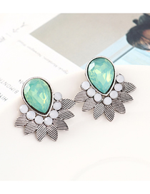 Fashion White K+ Light Blue Leaf And Diamond Earrings