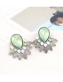 Fashion White K+ Light Green Leaf And Diamond Earrings