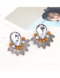 Fashion White K+ White Leaf And Diamond Earrings