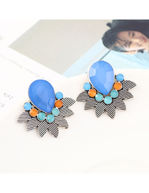 Fashion White K+ Blue Leaf And Diamond Earrings