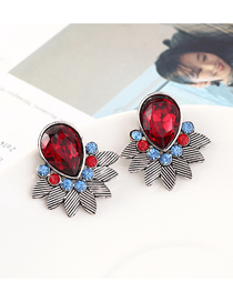 Fashion White K+ Deep Red Leaf And Diamond Earrings