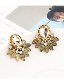 Fashion Kc Gold + Light Yellow Leaf And Diamond Earrings