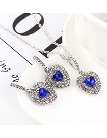 Fashion Blue Heart-studded Necklace Earring Set