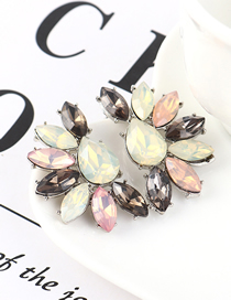 Fashion Color White + Black + Powder Half Flower And Diamond Earrings