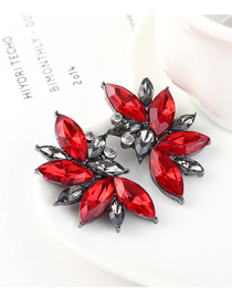 Fashion Red Half Flower And Diamond Earrings