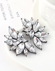 Fashion White Half Flower And Diamond Earrings