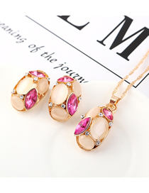 Fashion Purple Opal Diamond Necklace Earring Set