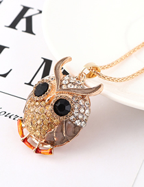 Fashion Coffee Diamond Owl Head Necklace