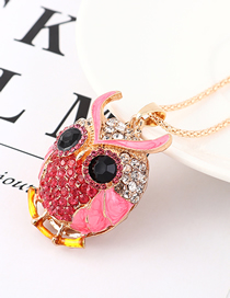 Fashion Pink Diamond Owl Head Necklace