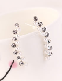 Fashion Platinum Pearl Stud Earrings With Diamonds