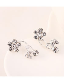 Fashion Platinum Diamond Flower Flower Butterfly Earrings