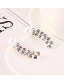 Fashion White Pearl Double Row Diamond Earrings