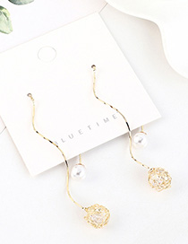 Fashion Golden Gold-plated Pearl Ball Cutout Long Earrings