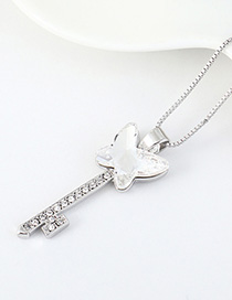 Fashion White Diamond Butterfly Key Necklace With Diamonds